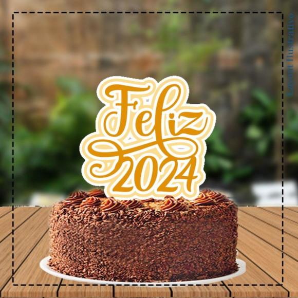 Topo de Bolo Feliz 2024 - Ref 5332 Arquivo Digital