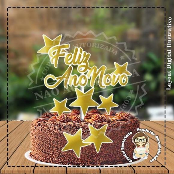 Topo de Bolo Feliz Ano Novo Ref 3296 - Arquivo Digital