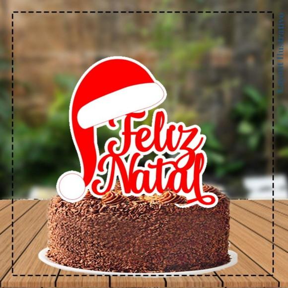 Topo de Bolo Feliz Natal Gorro - 5245 Arquivo Digital