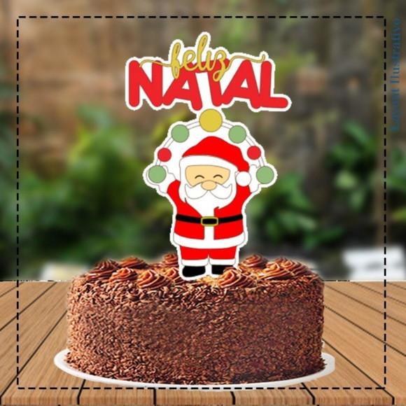 Topo de Bolo Feliz Natal Noel Bolinhas -5348 Arquivo Digital