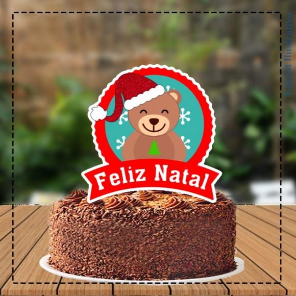 Topo de Bolo Feliz Natal Ursinho - 5246 Arquivo Digital
