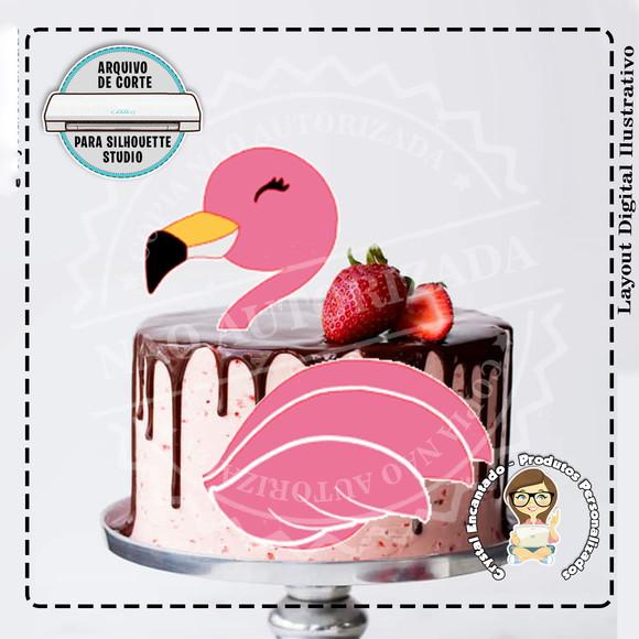 Topo de Bolo Flamingo Camadas - Ref 0907 Arquivo Digital