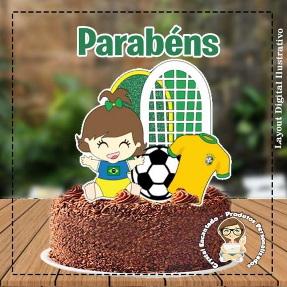 Topo de Bolo Futebol Brasil Menina -ref 5111 Arquivo Digital