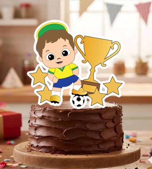 Topo de Bolo Futebol Menino Taça - 7164 Arquivo Digital