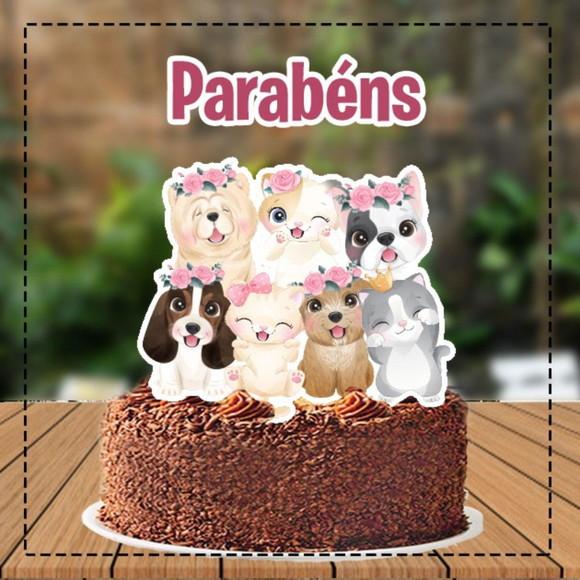 Topo de Bolo Gatinhos e Cachorros - Ref 4773 Arquivo Digital