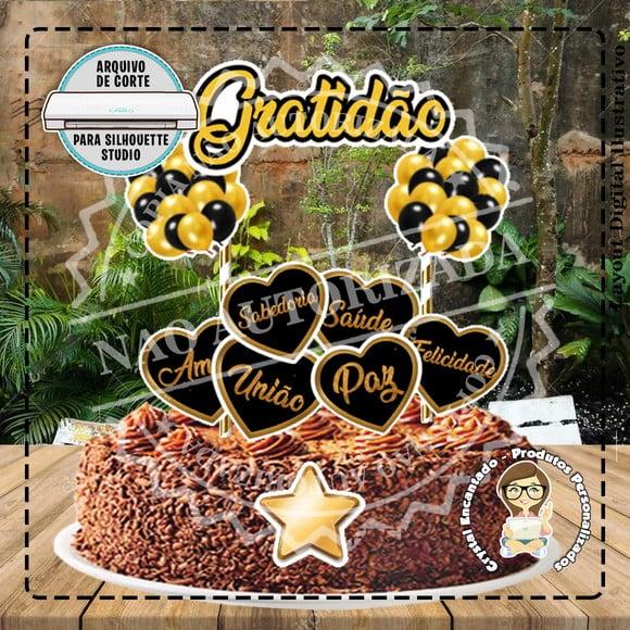 Topo de Bolo Gratidao Dourado e Preto - 0973 Arquivo Digital