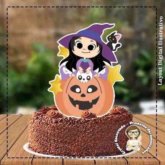 TOPO DE BOLO HALLOWEEN BRUXINHA - REF 3604 ARQUIVO DIGITAL