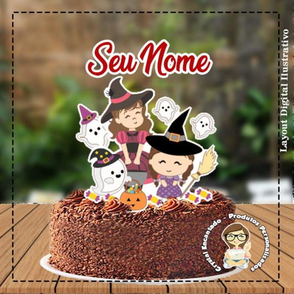 Topo De Bolo Halloween Meninas Ref 3905- Arquivo Digital