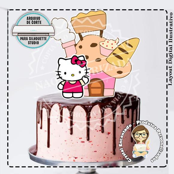 TOPO DE BOLO HELLO KITTY CAMADAS - REF 2572 ARQUIVO DIGITAL