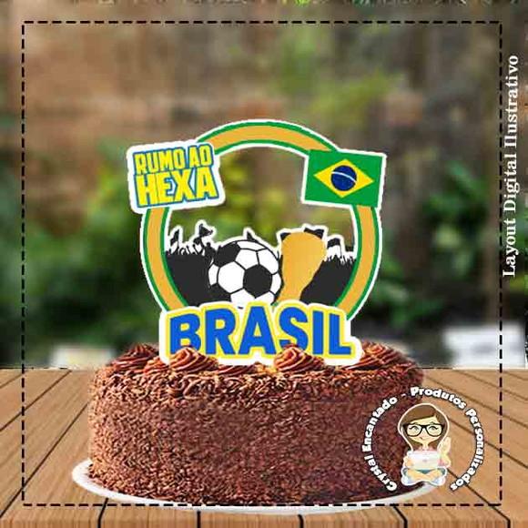 Topo de Bolo Hexa Brasil Ref 1546 Arquivo Digital
