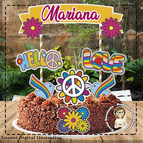 Topo de Bolo Hippie 01 - Ref 4207 Arquivo Digital