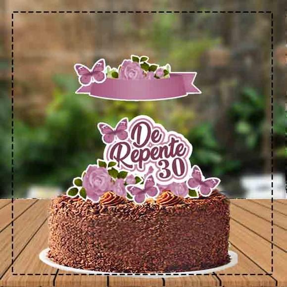 Topo de Bolo Idades 30 Anos Rose - Ref 2152 Arquivo Digital