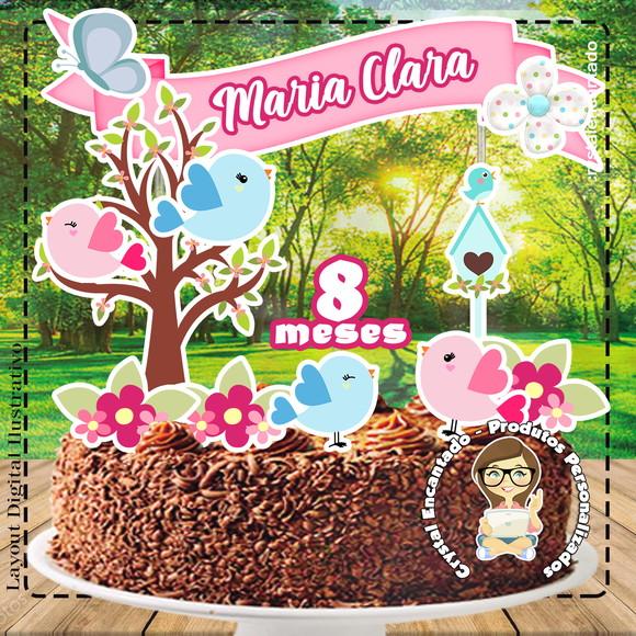 Topo de Bolo Jardim Passarinho - Ref 4243 Arquivo Digital