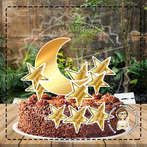 Topo de Bolo Lua Dourada - Ref 2962 Arquivo Digital