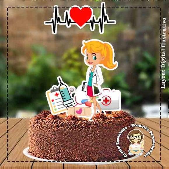 Topo de Bolo Medicina Loira - Ref 1494 Arquivo Digital
