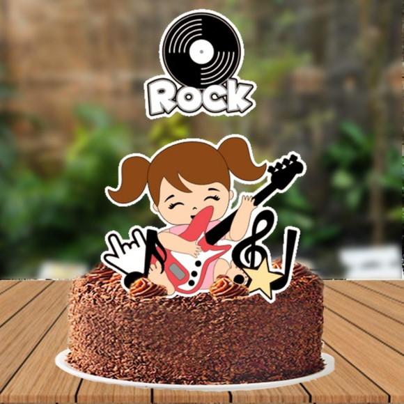 Topo de Bolo Menina Rock Rosa - 6013 Arquivo Digital