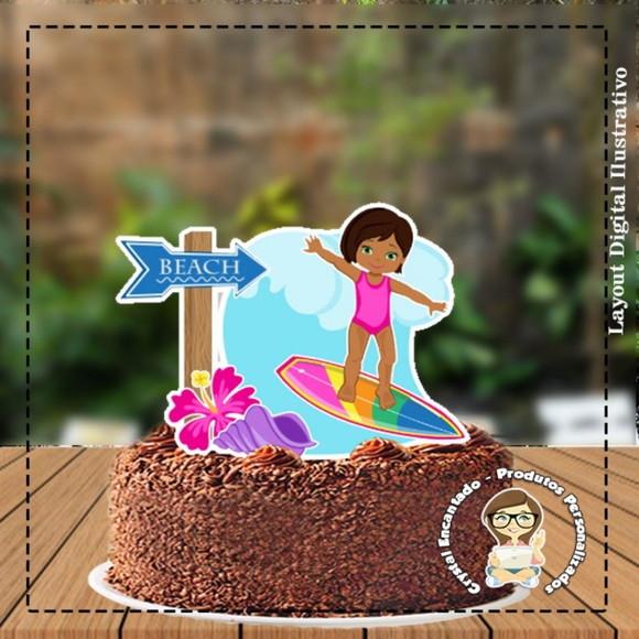 Topo de Bolo Menina Surf 4554 Arquivo Digital
