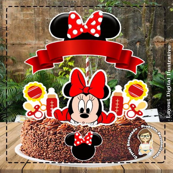 Topo de Bolo Minnie Baby Vermelha - Ref 4427 Arquivo Digital
