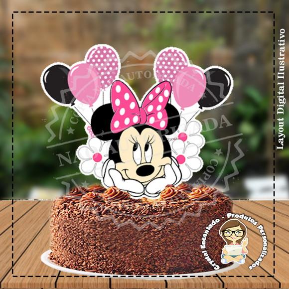 TOPO DE BOLO MINNIE CABEÇA ROSA - REF 3397 ARQUIVO DIGITAL