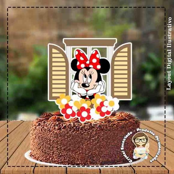 TOPO DE BOLO MINNIE NA JANELA - REF 3463 ARQUIVO DIGITAL