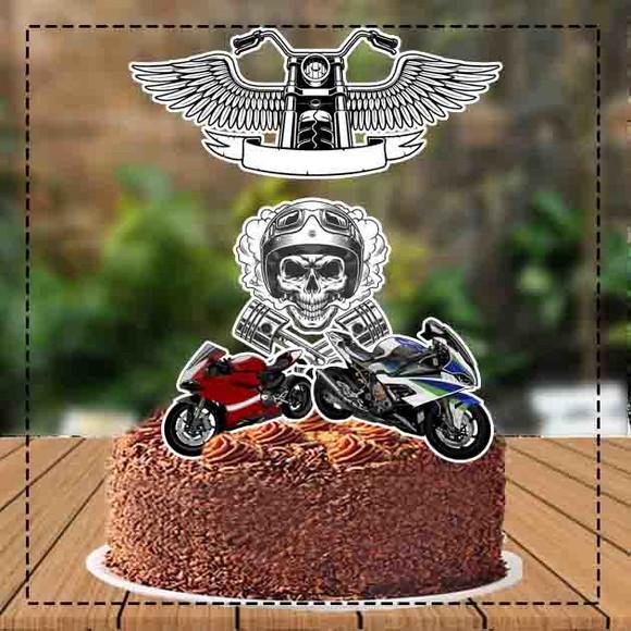 Topo De Bolo Moto Caveira - Ref 1663 Arquivo Digital