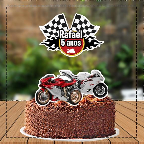 Topo de Bolo Moto Vermelha e Branca Ref 4196 Arquivo Digital