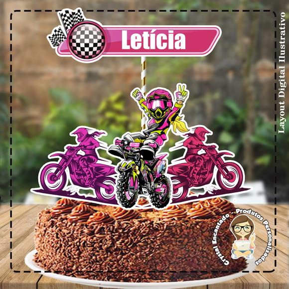 Topo De Bolo Motocross Feminino - Ref 1667 Arquivo Digital