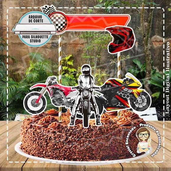 Topo de Bolo Motocross Vermelha - Ref 4474 Arquivo Digital