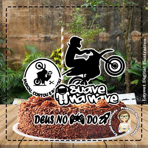Topo de Bolo Motocross Silhoueta - Ref 4473 Arquivo Digital