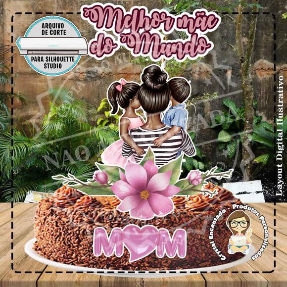Topo de Bolo Mulher Filho e Filha - Ref 4496 Arquivo Digital