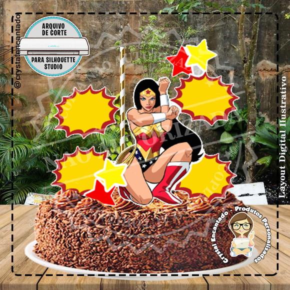 Topo de Bolo Mulher Maravilha Super Mae - Ref 4494