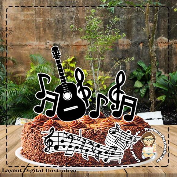 Topo de Bolo Musica Preto e Branco - 3099 Arquivo Digital