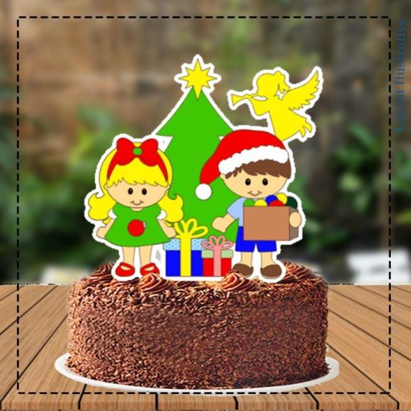 Topo de Bolo Natal Crianças - Ref 5335 Arquivo Digital