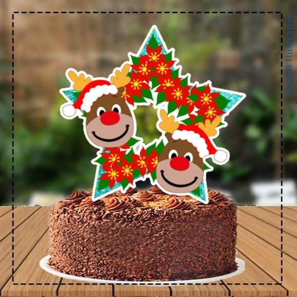 Topo de Bolo Natal Estrela Rena - 5242 Arquivo Digital