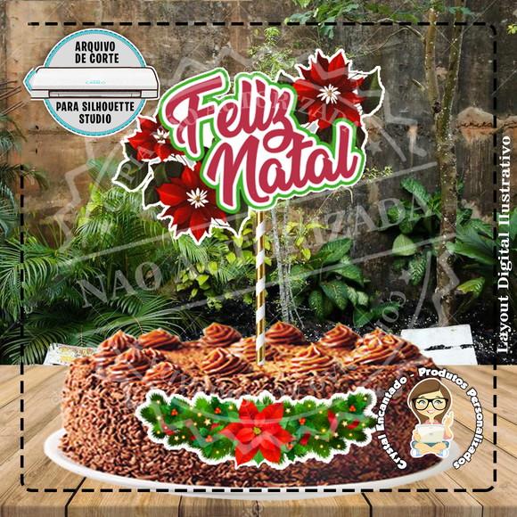 Topo de Bolo Natal Flores - 4544 Arquivo Digital