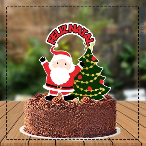 Topo de Bolo Natal Papai Noel Arvore - 5235 Arquivo Digital