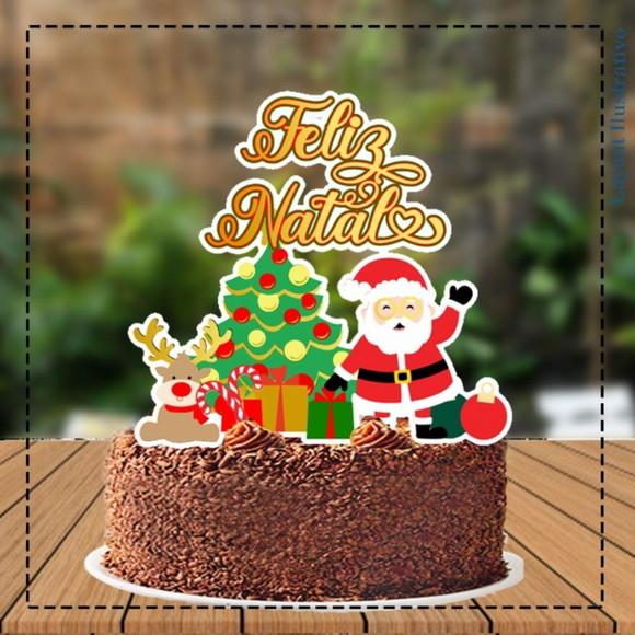 Topo de Bolo Natal Papai Noel Rena - 5236 Arquivo Digital