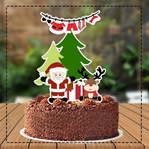 Topo de Bolo Natal Papai Noel Varal - 5240 Arquivo Digital
