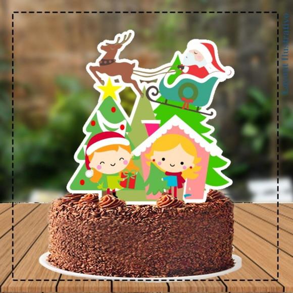 Topo de Bolo Noel Treno Crianças - Ref 5340 Arquivo Digital