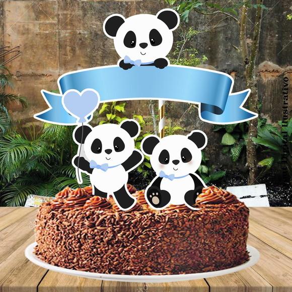 Topo de Bolo Panda Menino - Ref 2706 Arquivo Digital