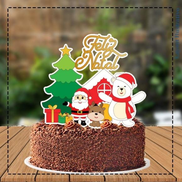 Topo de Bolo Papai Noel Urso Polar - 5238 Arquivo Digital