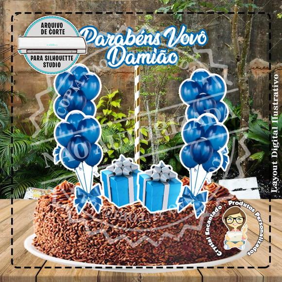 Topo de Bolo Parabens Azul - 4603 Arquivo Digital