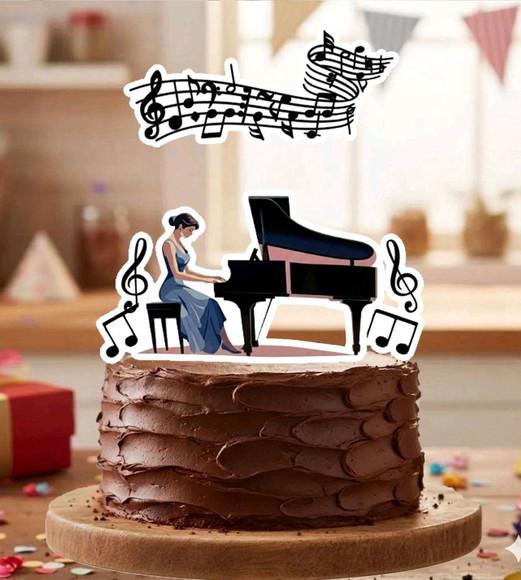 Topo de Bolo Pianista Feminino - 7151 Arquivo Digital