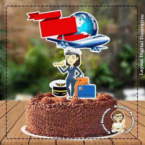 TOPO DE BOLO PILOTO FEMININO - REF 3749 ARQUIVO DIGITAL