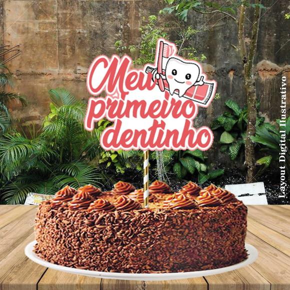 Topo de Bolo Primeiro Dentinho Menina - 1358 Arquivo Digital