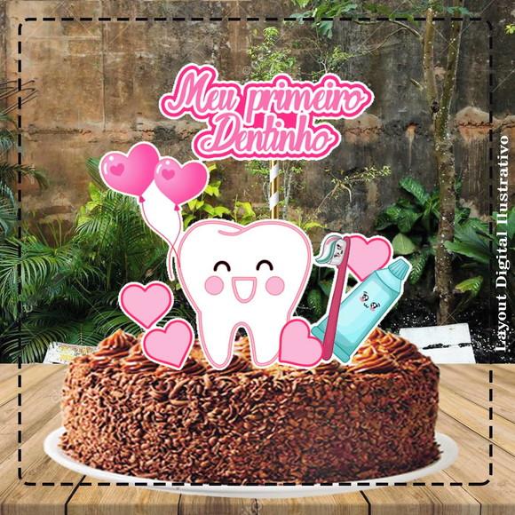 Topo de Bolo Primeiro Dentinho Menina - 1356 Arquivo Digital