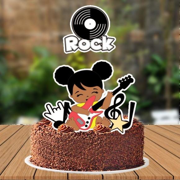 Topo de Bolo Rock Menina Morena - 6012 Arquivo Digital