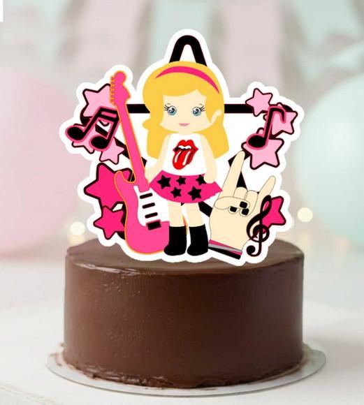 Topo de Bolo Rock Menina Rosa - 7035 Arquivo Digital