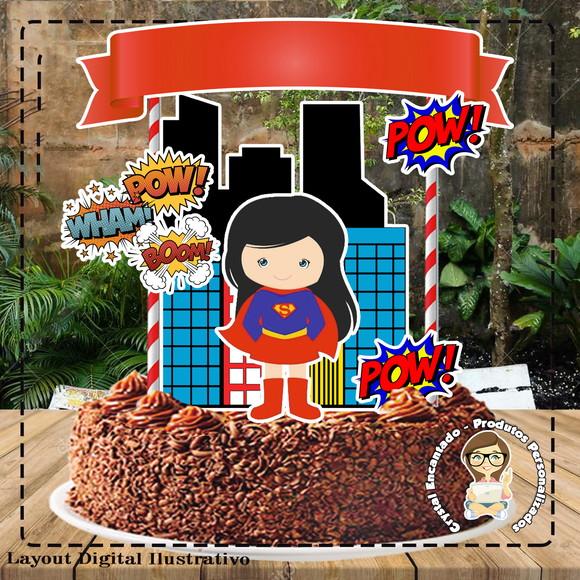 Topo de Bolo Super Mulher Cute - Ref 5013 Arquivo Digital
