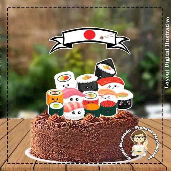Topo de Bolo Sushi Kawaii - Ref 3713 Arquivo Digital